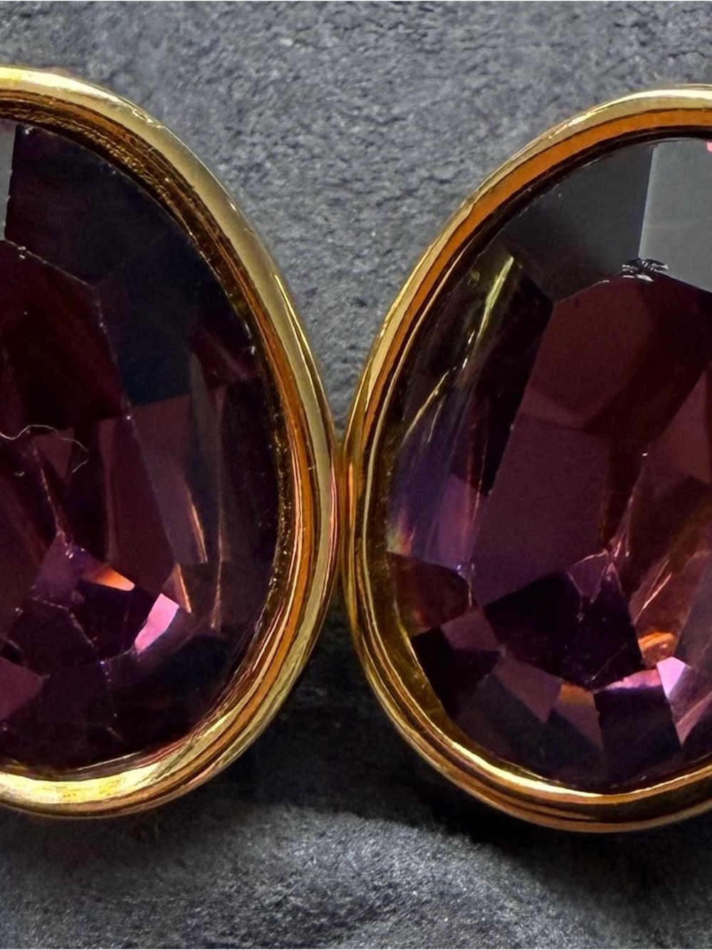 Vintage Givenchy Gold Tone & Purple Crystal Clip-On Earrings